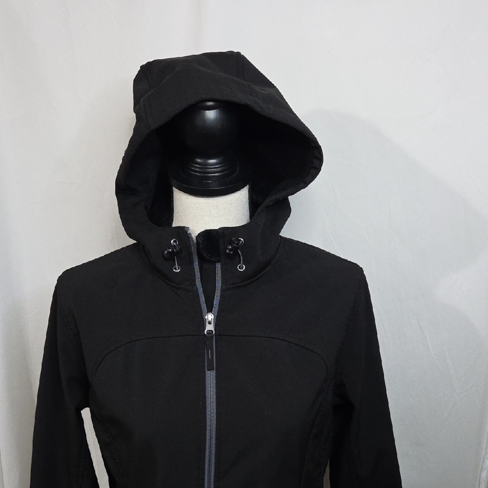 Free Country Womens Black Softshell Ski Jacket Faux Fur Lined Hooded Medium - Picture 2 of 7
